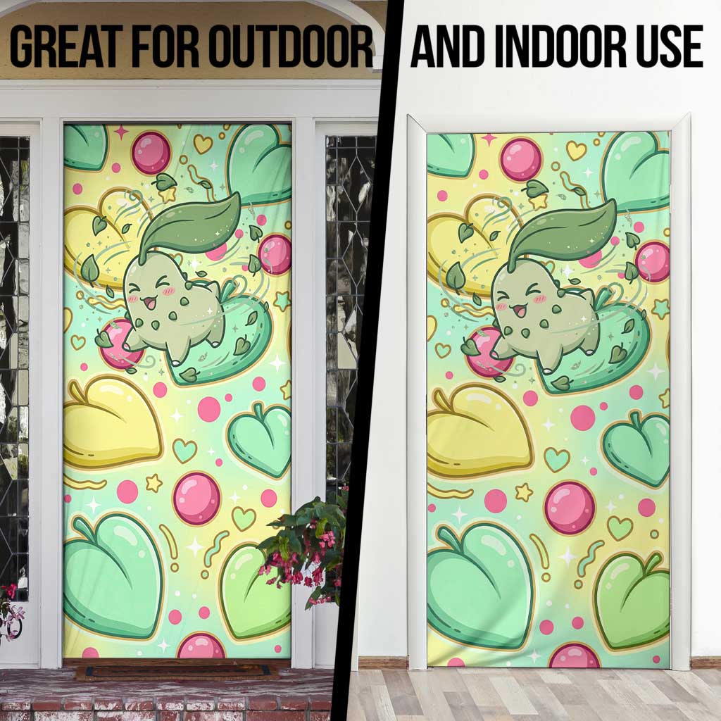 Chikorita Door Cover Vibrant Pastel Leaf Pop Art