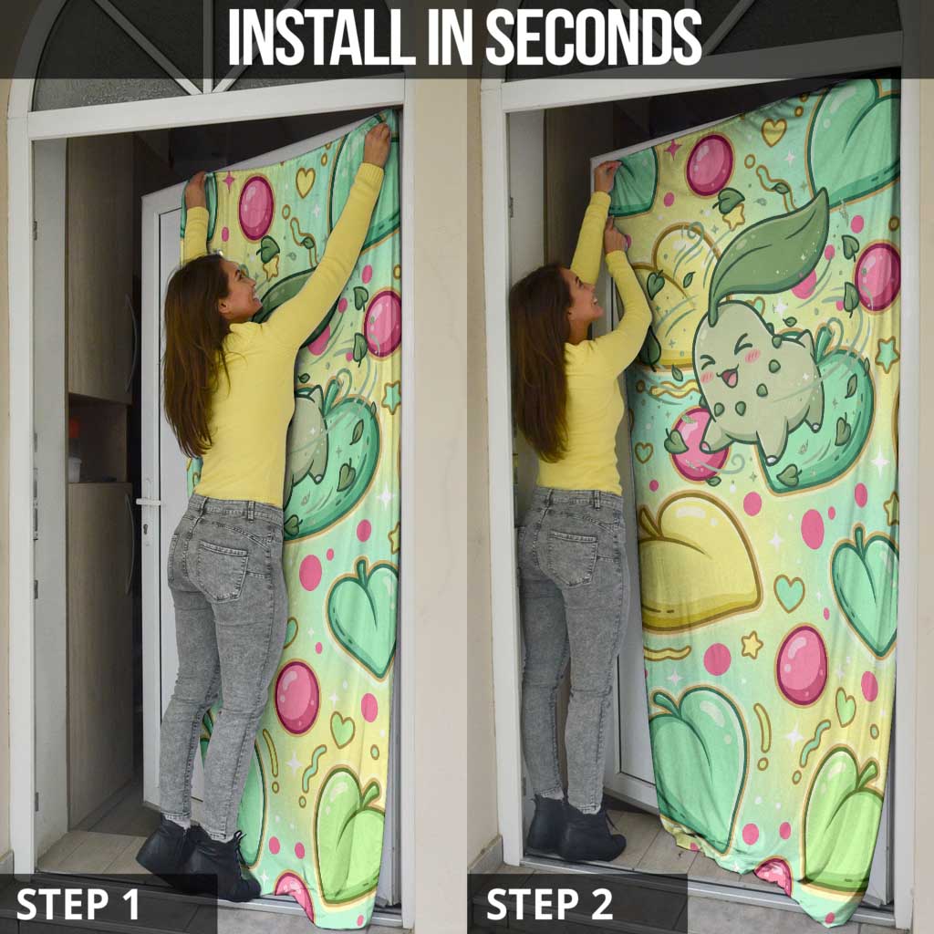 Chikorita Door Cover Vibrant Pastel Leaf Pop Art