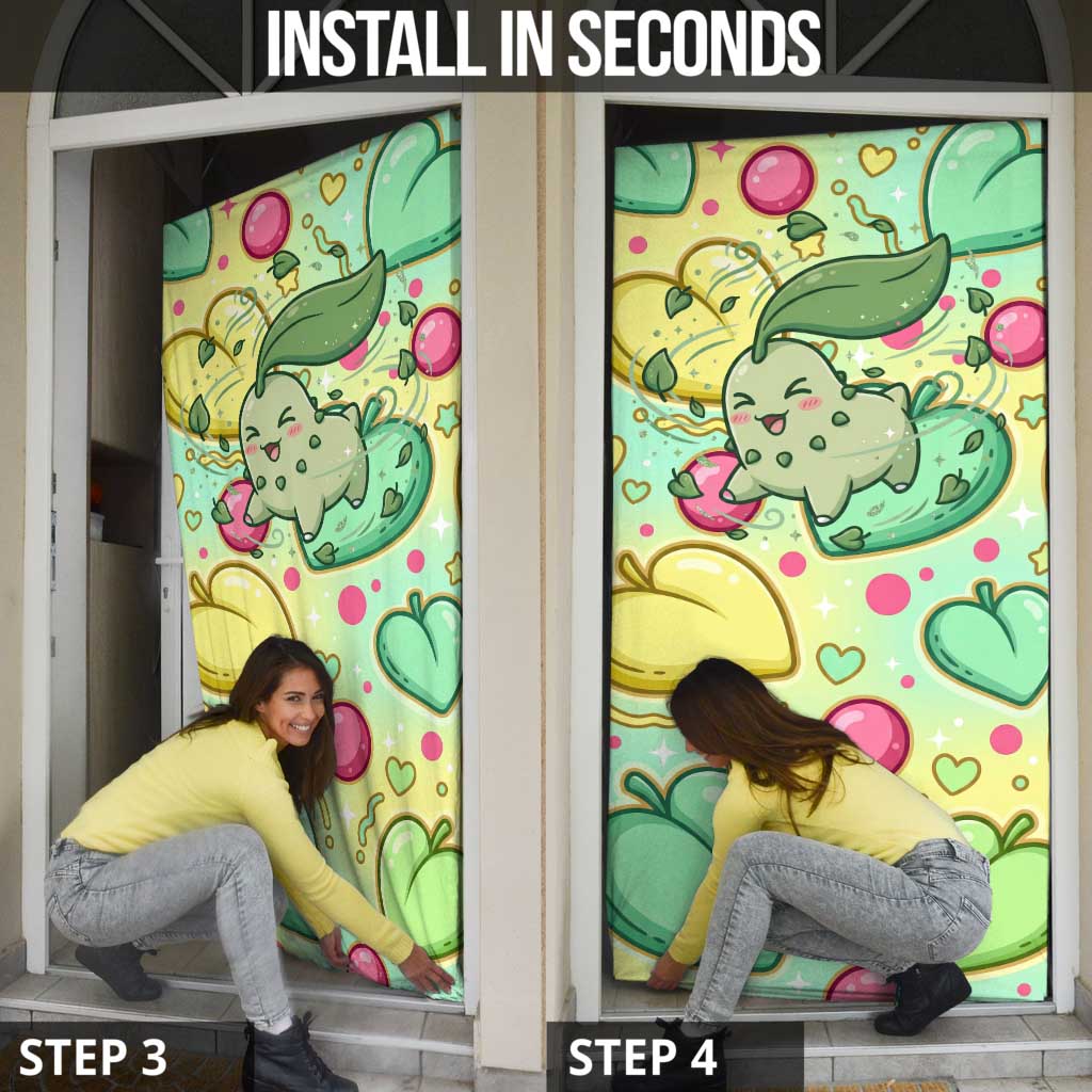 Chikorita Door Cover Vibrant Pastel Leaf Pop Art