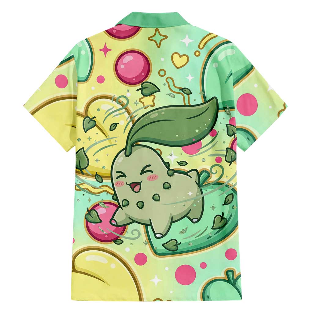 Chikorita Family Matching Mermaid Dress and Hawaiian Shirt Vibrant Pastel Leaf Pop Art