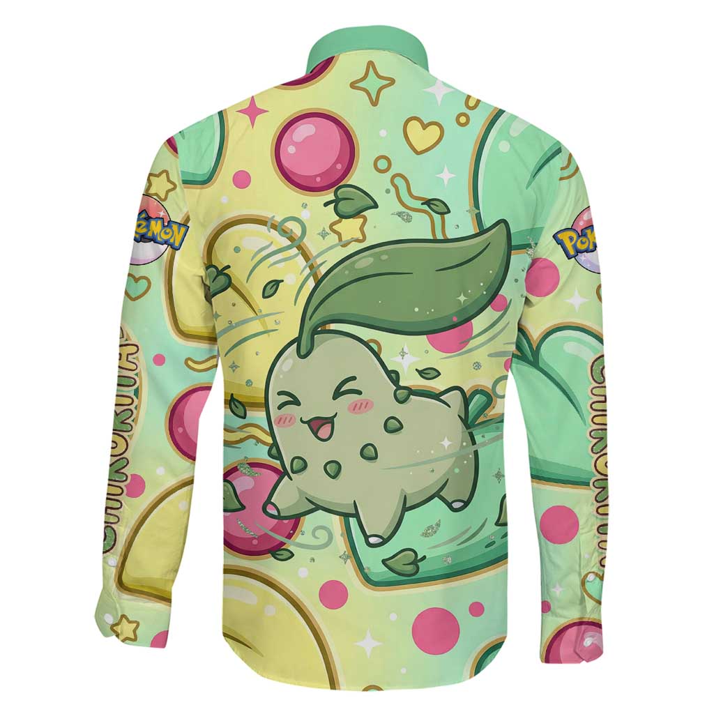 Chikorita Family Matching Mermaid Dress and Hawaiian Shirt Vibrant Pastel Leaf Pop Art