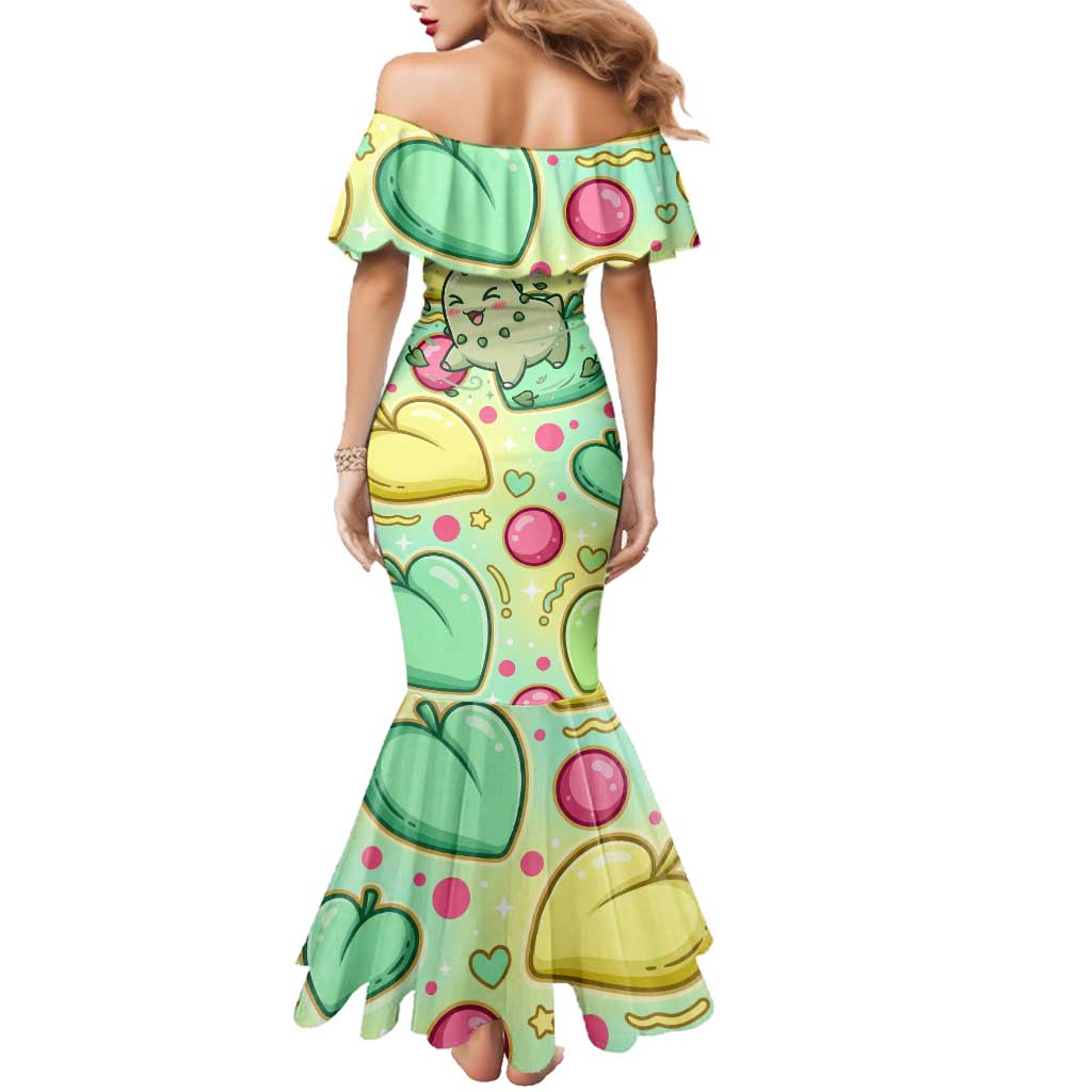 Chikorita Family Matching Mermaid Dress and Hawaiian Shirt Vibrant Pastel Leaf Pop Art