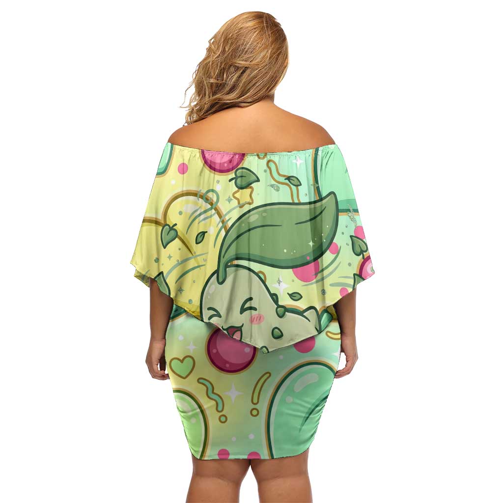 Chikorita Family Matching Off Shoulder Short Dress and Hawaiian Shirt Vibrant Pastel Leaf Pop Art