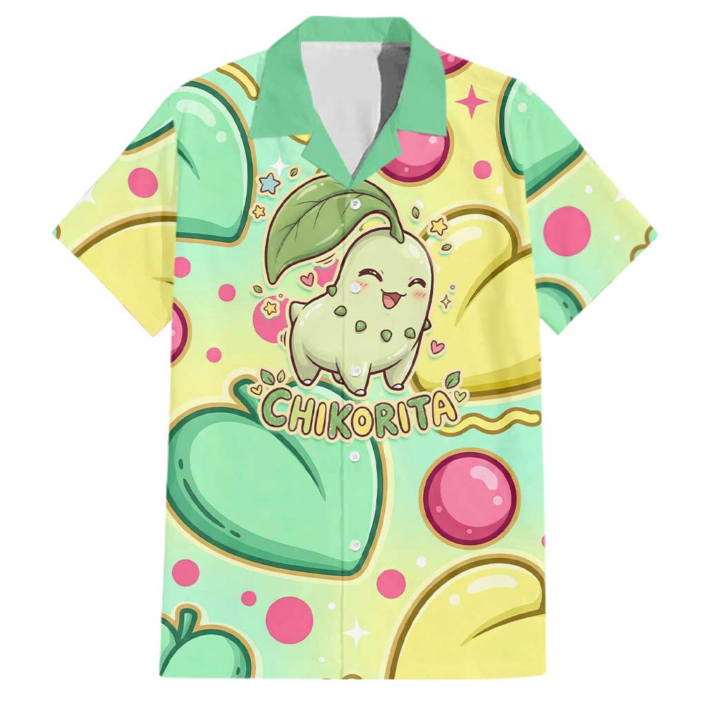 Chikorita Family Matching Puletasi and Hawaiian Shirt Vibrant Pastel Leaf Pop Art