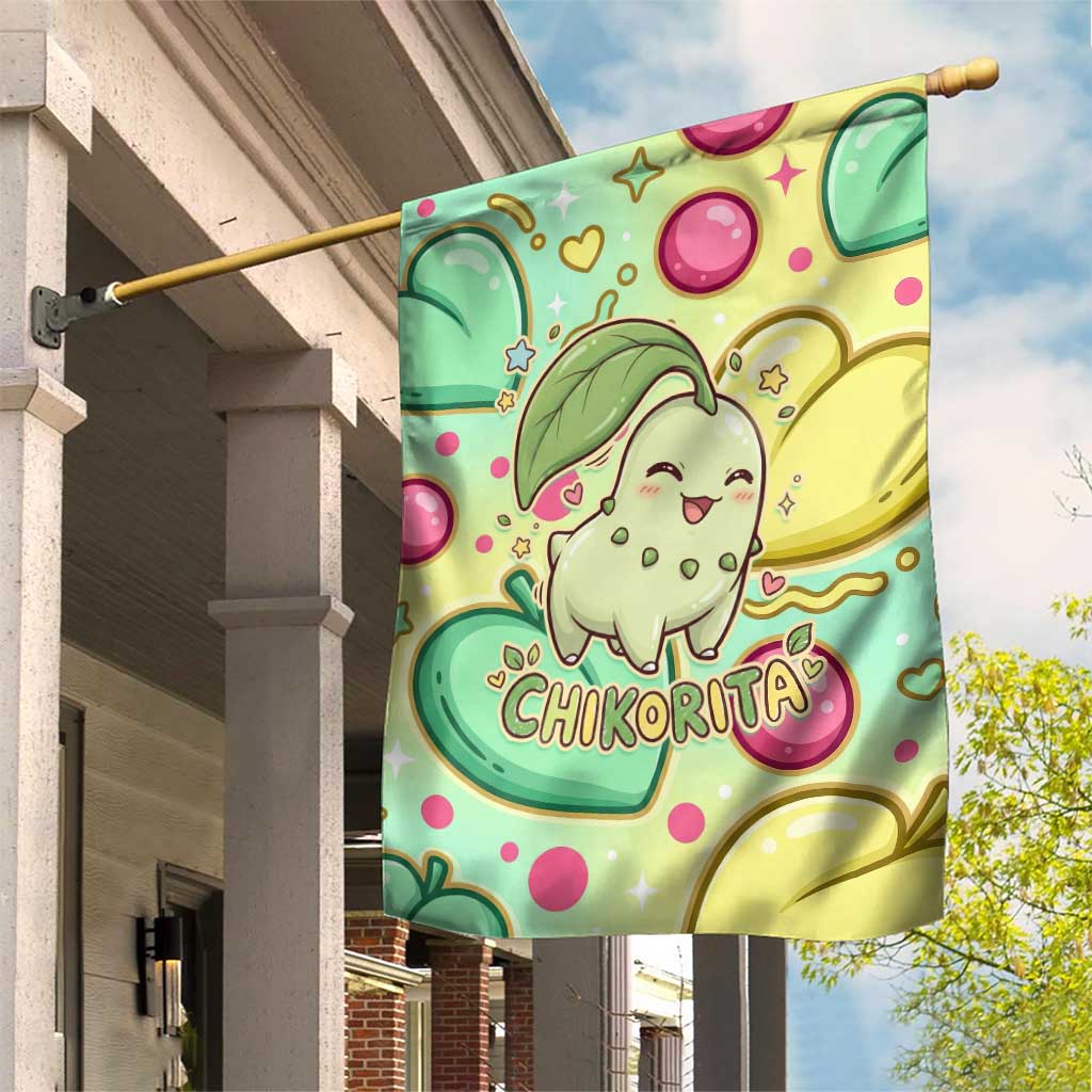 Chikorita Garden Flag Vibrant Pastel Leaf Pop Art