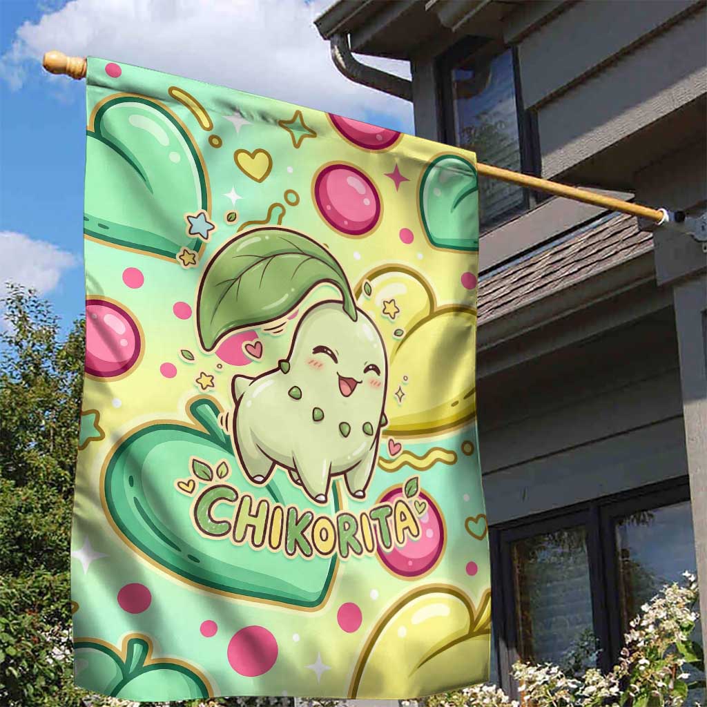 Chikorita Garden Flag Vibrant Pastel Leaf Pop Art
