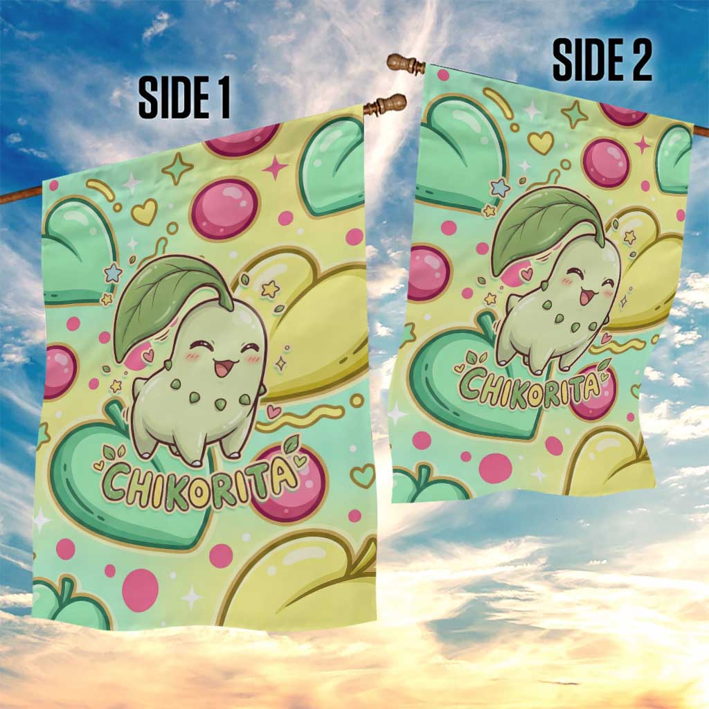 Chikorita Garden Flag Vibrant Pastel Leaf Pop Art
