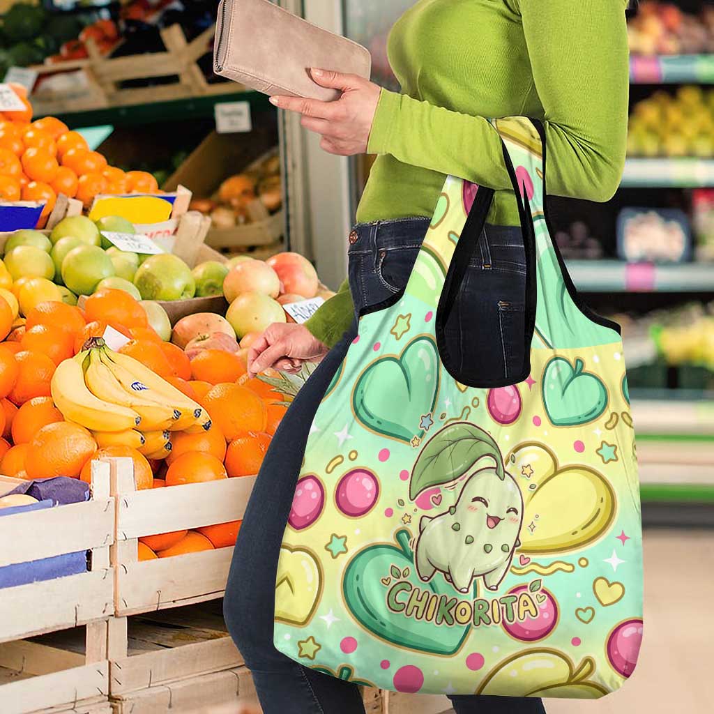 Chikorita Grocery Bag Vibrant Pastel Leaf Pop Art