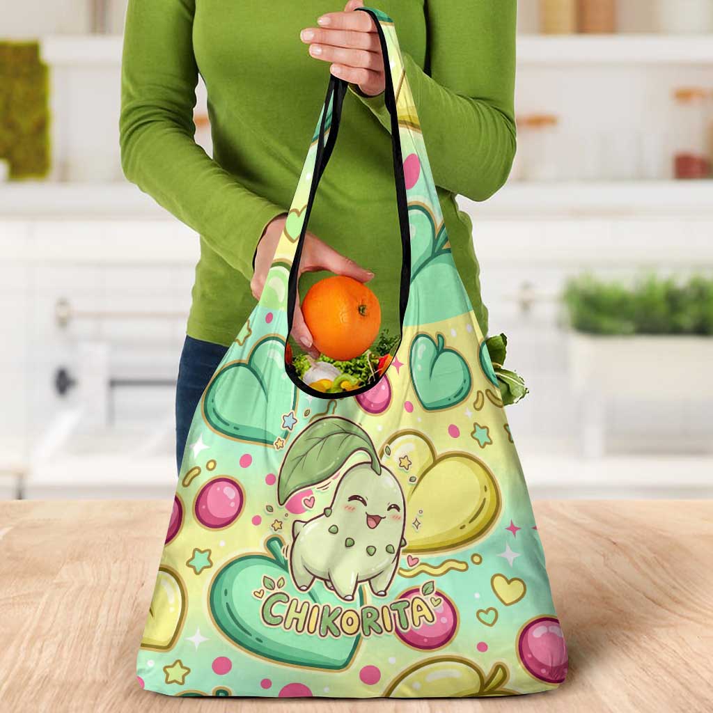 Chikorita Grocery Bag Vibrant Pastel Leaf Pop Art