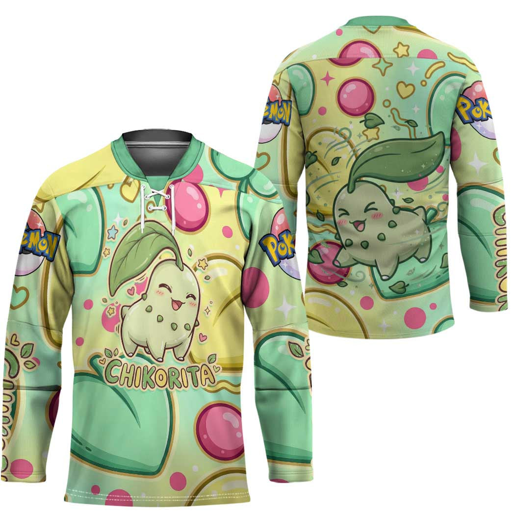 Chikorita Hockey Jersey Vibrant Pastel Leaf Pop Art
