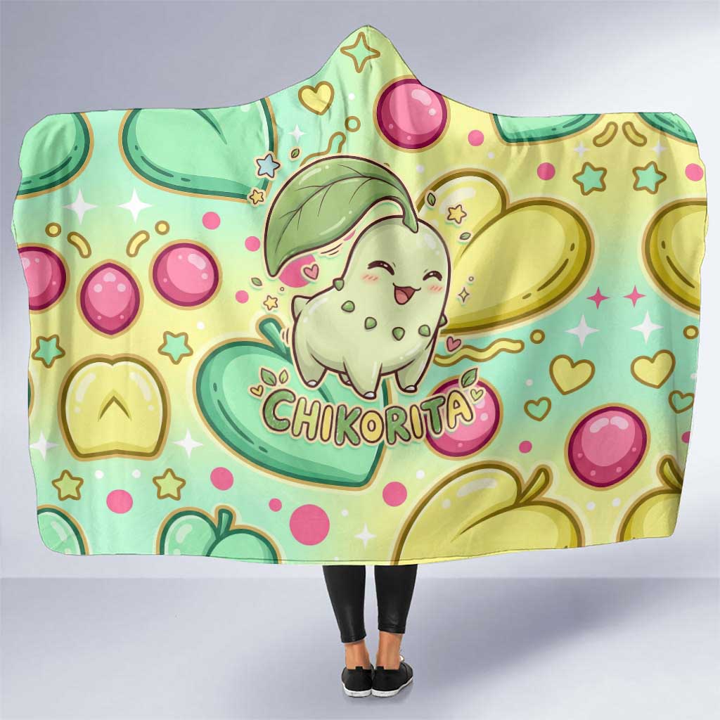 Chikorita Hooded Blanket Vibrant Pastel Leaf Pop Art