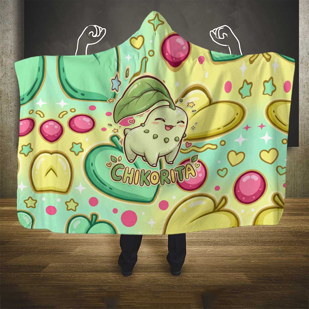 Chikorita Hooded Blanket Vibrant Pastel Leaf Pop Art