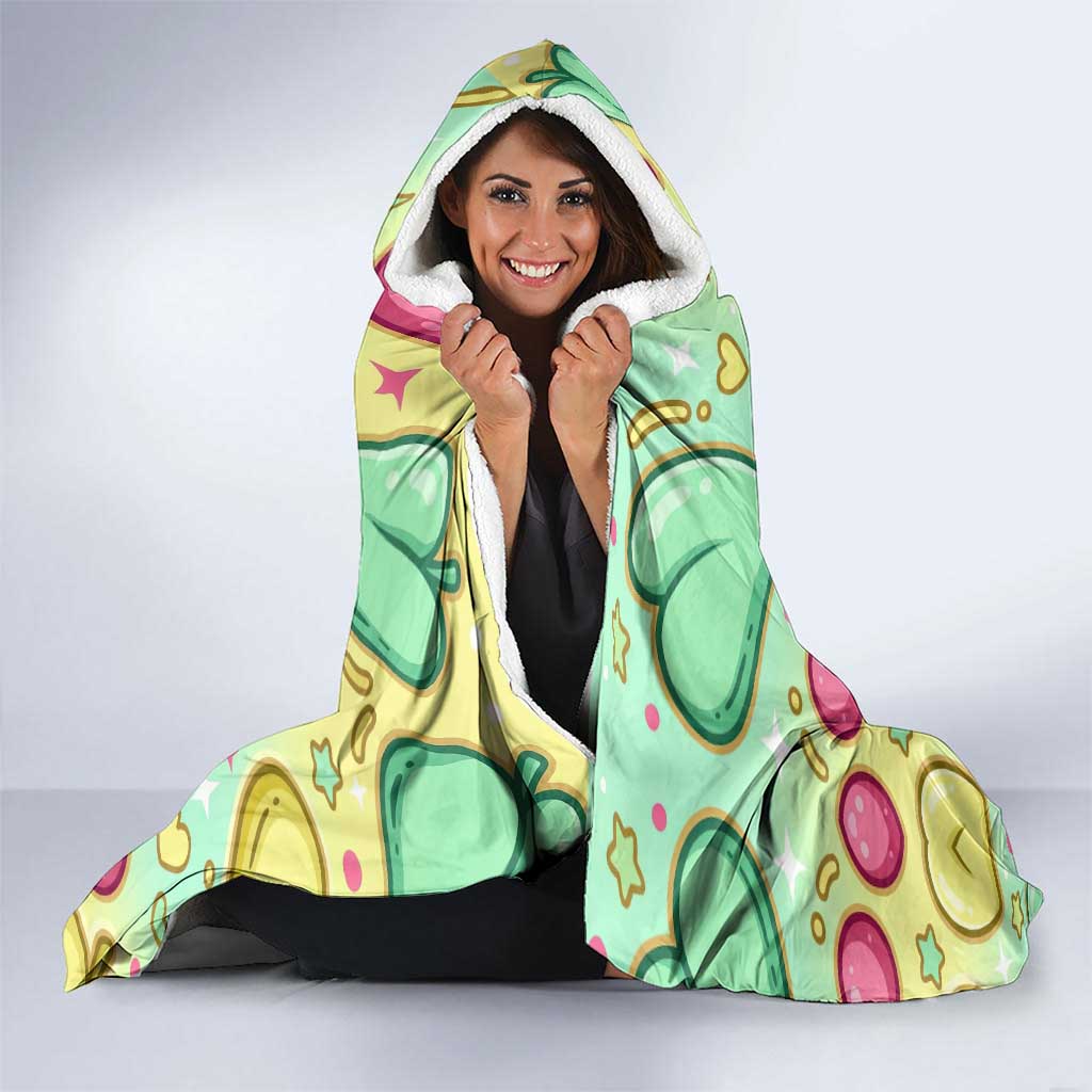 Chikorita Hooded Blanket Vibrant Pastel Leaf Pop Art