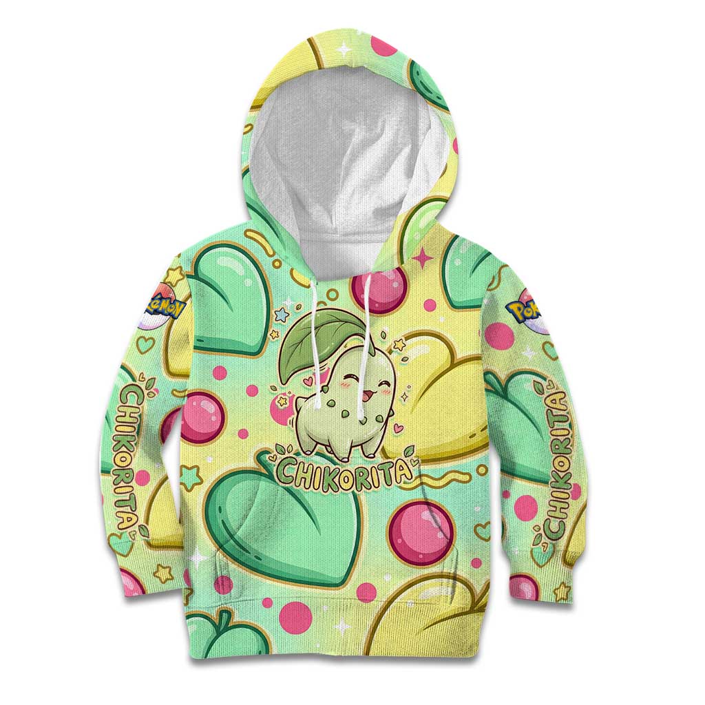Chikorita Kid Hoodie Vibrant Pastel Leaf Pop Art