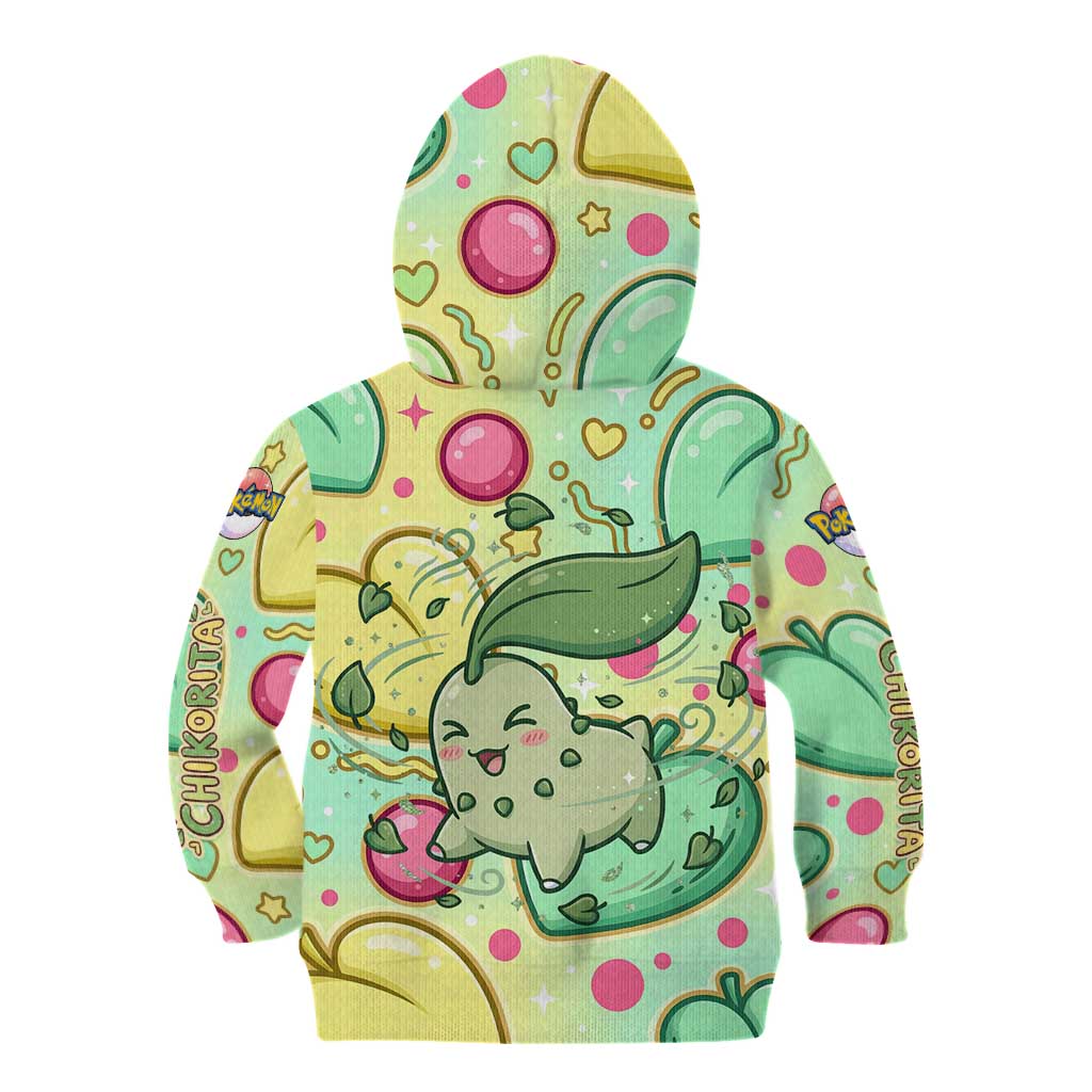 Chikorita Kid Hoodie Vibrant Pastel Leaf Pop Art