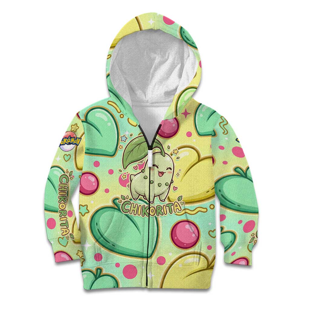 Chikorita Kid Hoodie Vibrant Pastel Leaf Pop Art