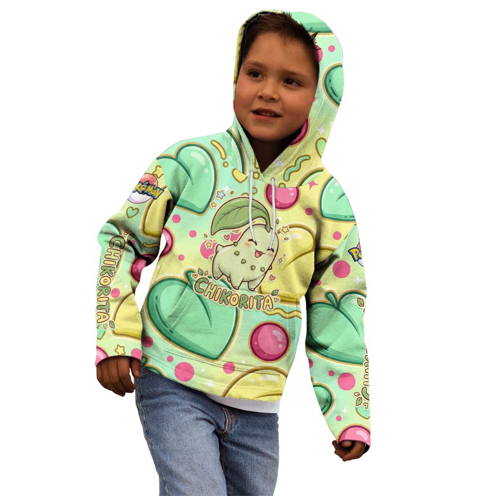 Chikorita Kid Hoodie Vibrant Pastel Leaf Pop Art