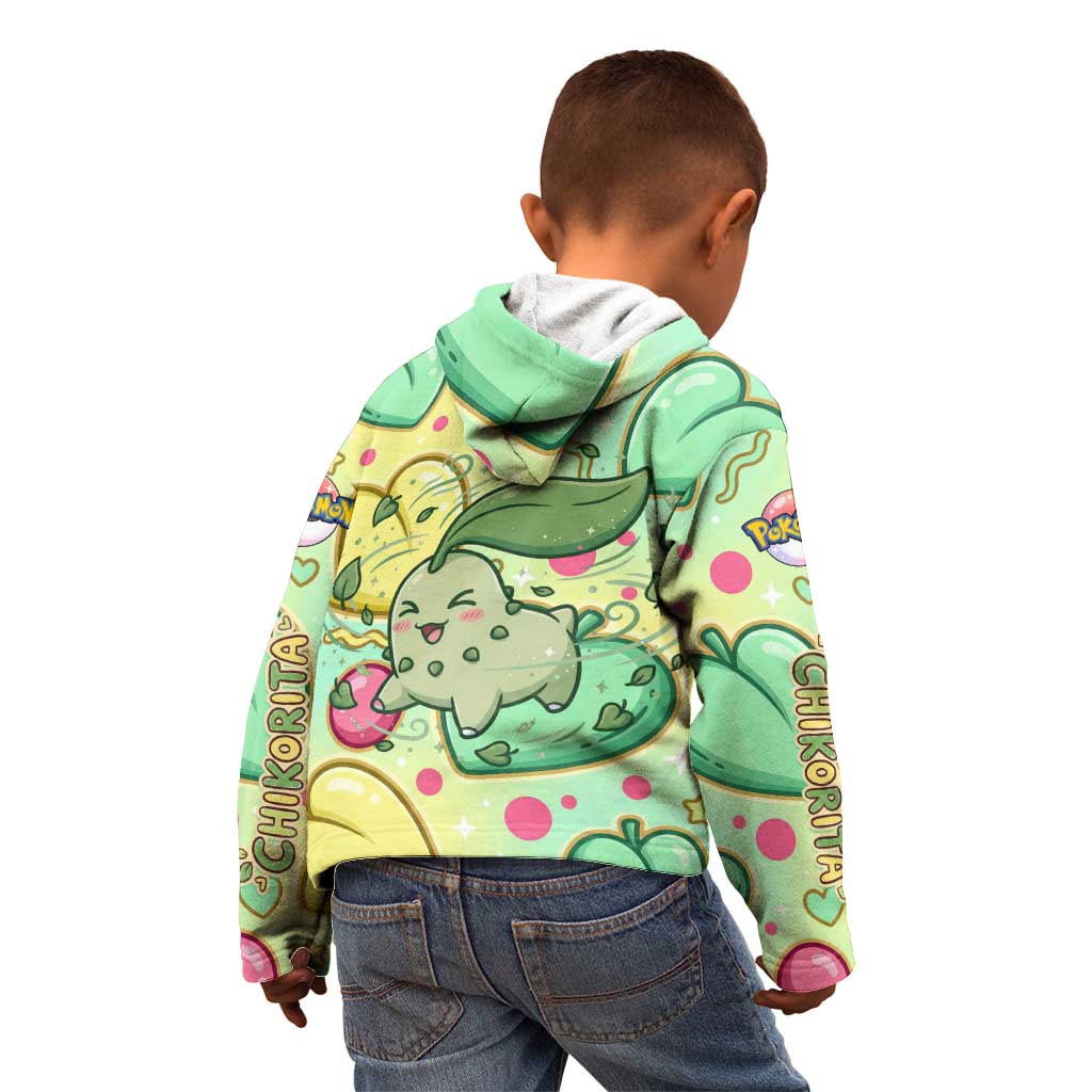 Chikorita Kid Hoodie Vibrant Pastel Leaf Pop Art