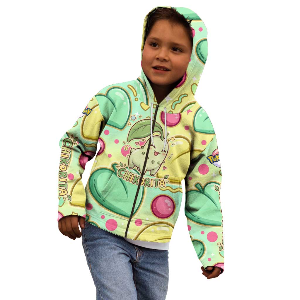 Chikorita Kid Hoodie Vibrant Pastel Leaf Pop Art