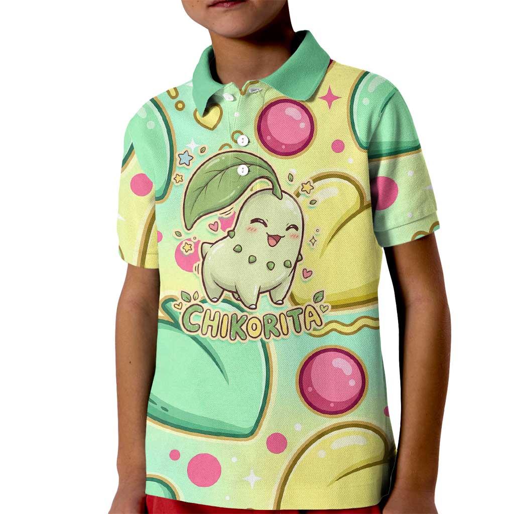 Chikorita Kid Polo Shirt Vibrant Pastel Leaf Pop Art