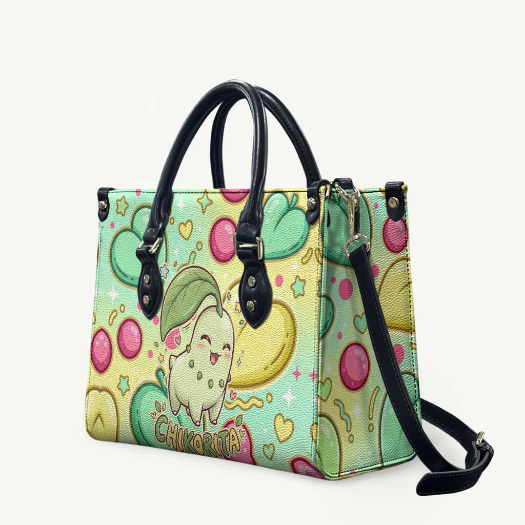 Chikorita Leather Bag Vibrant Pastel Leaf Pop Art