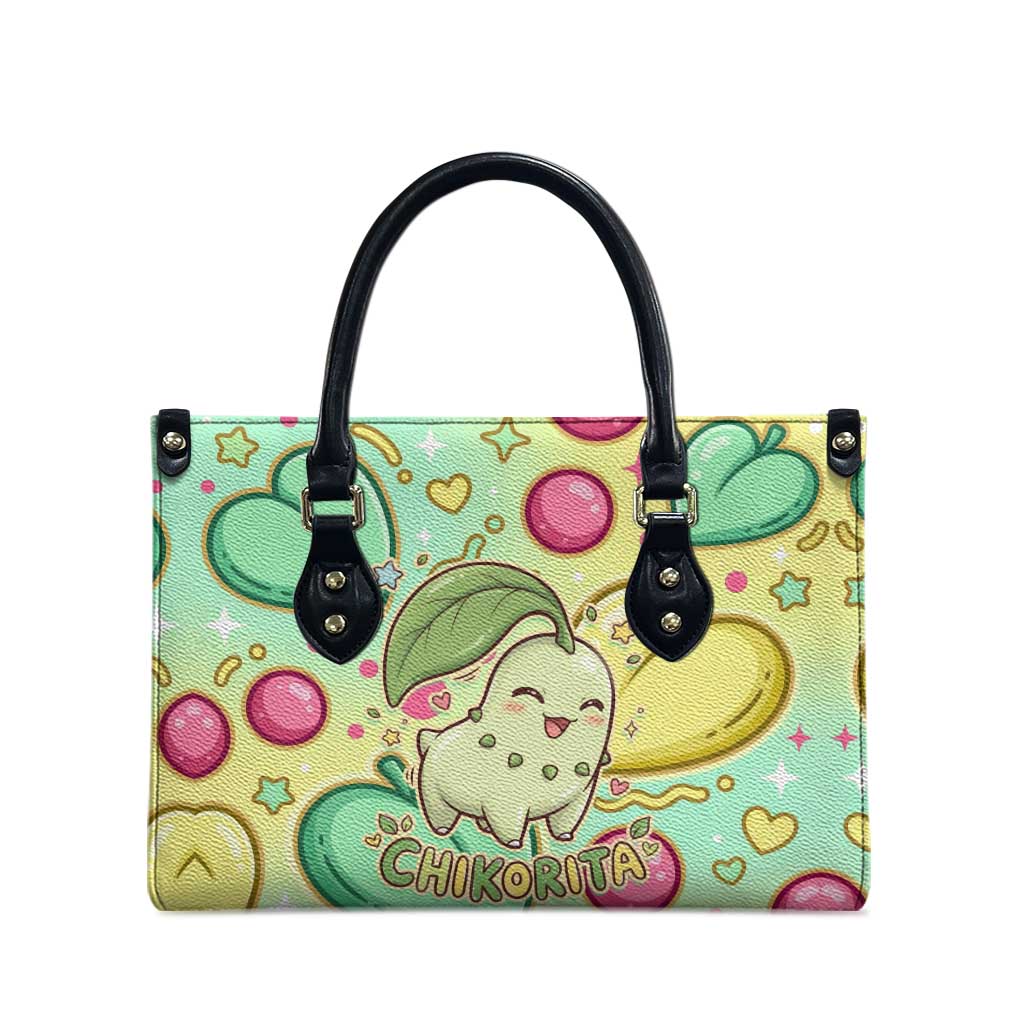 Chikorita Leather Bag Vibrant Pastel Leaf Pop Art