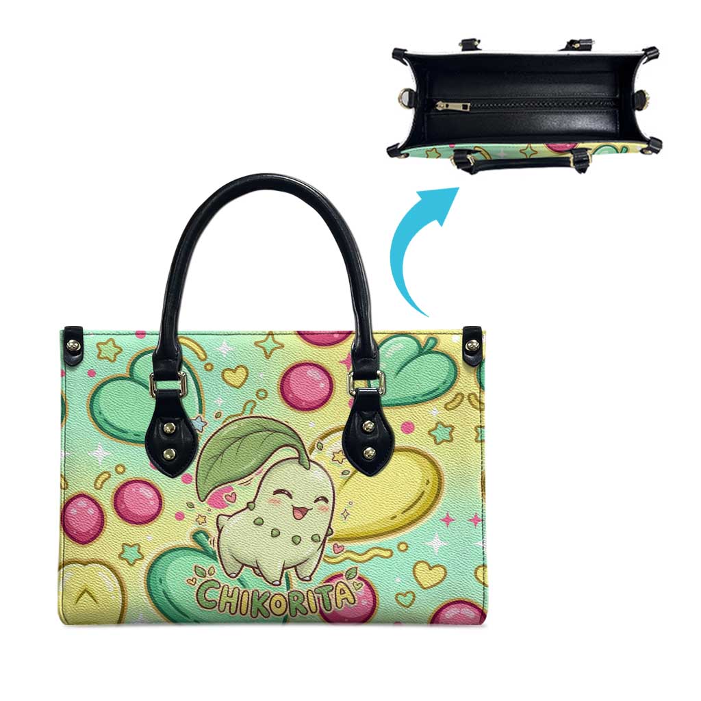 Chikorita Leather Bag Vibrant Pastel Leaf Pop Art