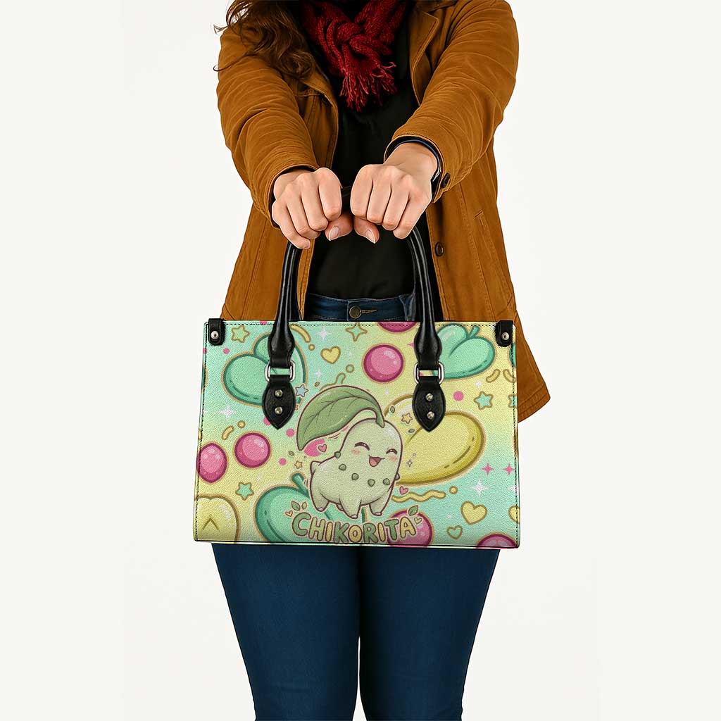 Chikorita Leather Bag Vibrant Pastel Leaf Pop Art