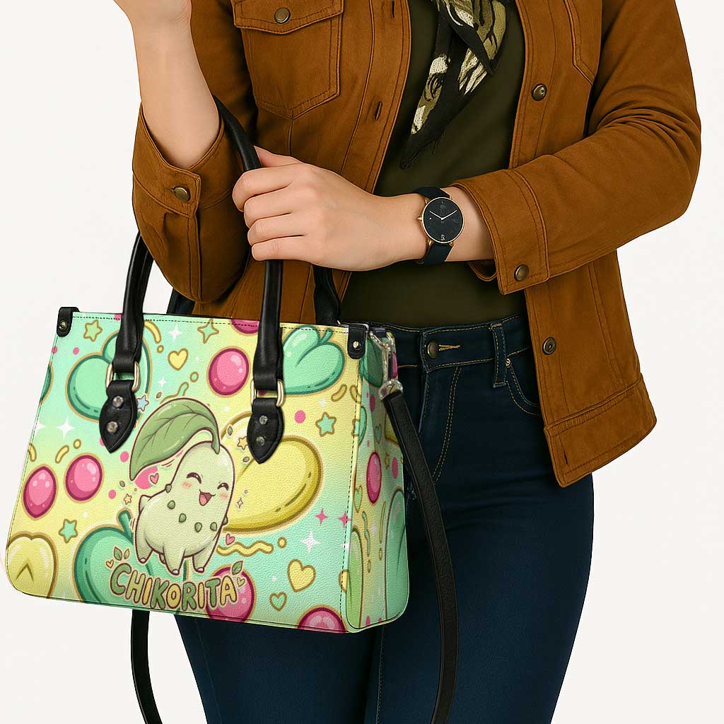 Chikorita Leather Bag Vibrant Pastel Leaf Pop Art