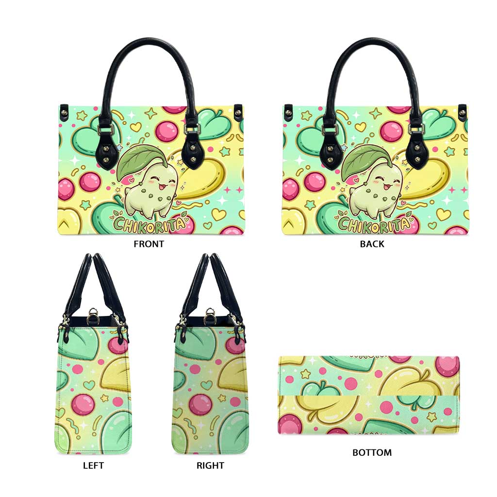Chikorita Leather Bag Vibrant Pastel Leaf Pop Art