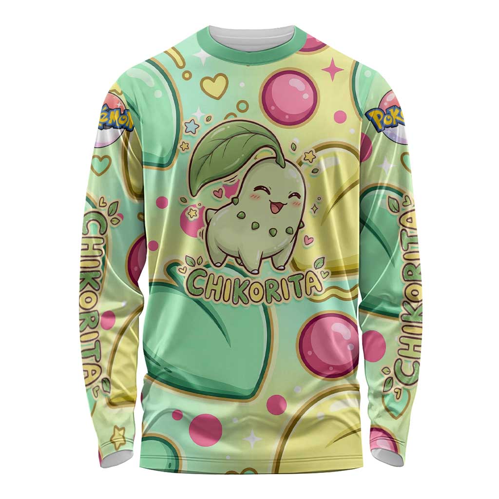 Chikorita Long Sleeve Shirt Vibrant Pastel Leaf Pop Art
