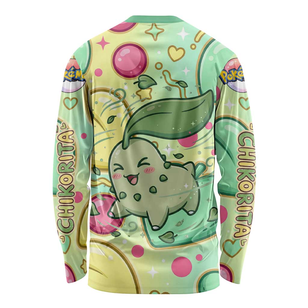 Chikorita Long Sleeve Shirt Vibrant Pastel Leaf Pop Art