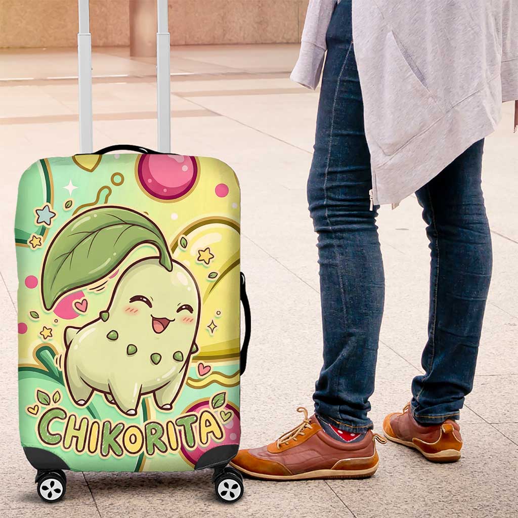 Chikorita Luggage Cover Vibrant Pastel Leaf Pop Art