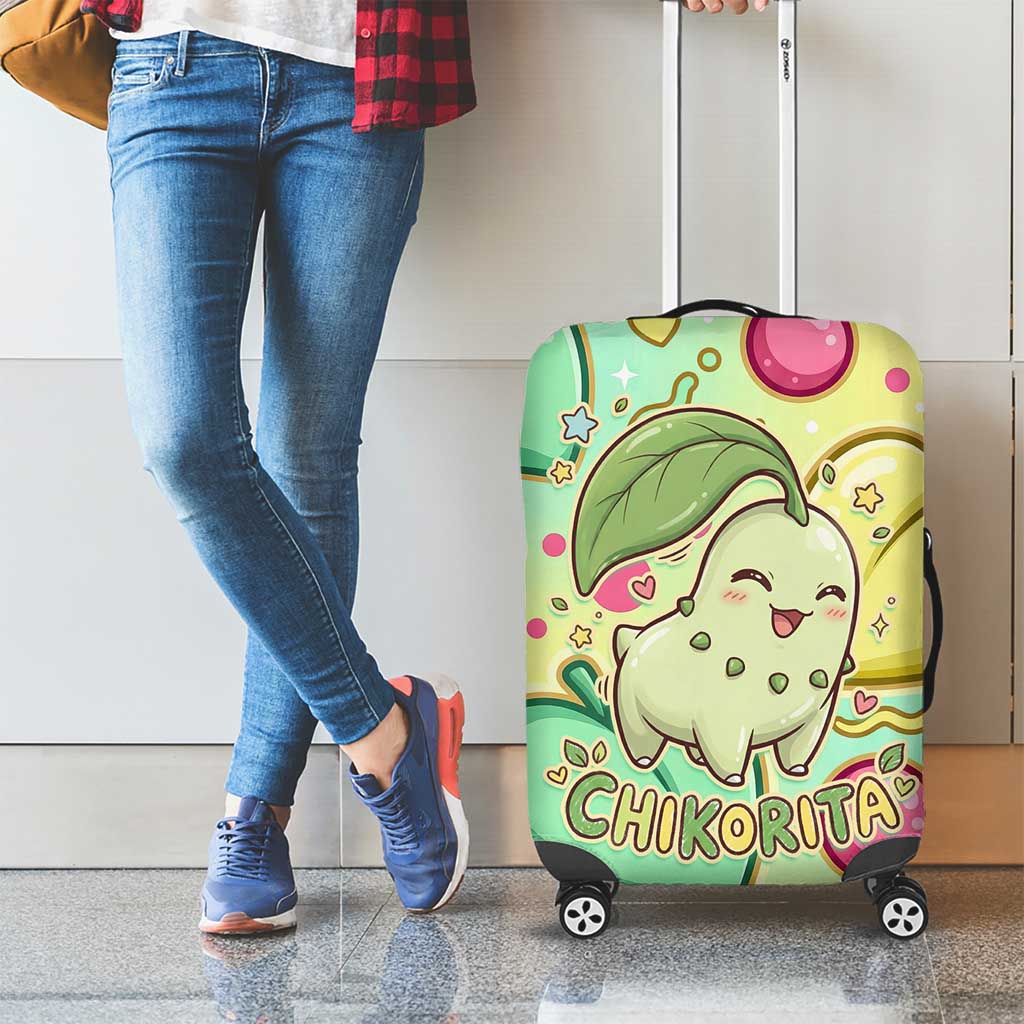 Chikorita Luggage Cover Vibrant Pastel Leaf Pop Art