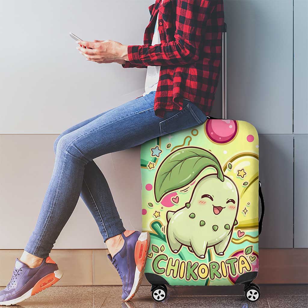 Chikorita Luggage Cover Vibrant Pastel Leaf Pop Art