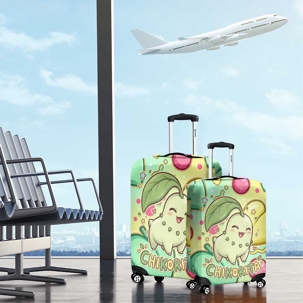 Chikorita Luggage Cover Vibrant Pastel Leaf Pop Art