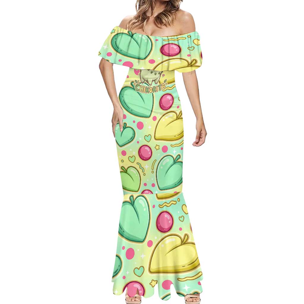 Chikorita Mermaid Dress Vibrant Pastel Leaf Pop Art