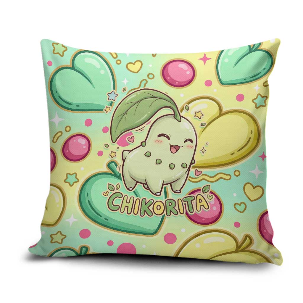 Chikorita Pillow Cover Vibrant Pastel Leaf Pop Art