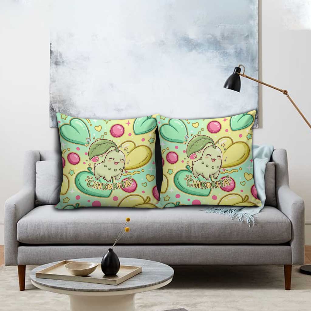 Chikorita Pillow Cover Vibrant Pastel Leaf Pop Art