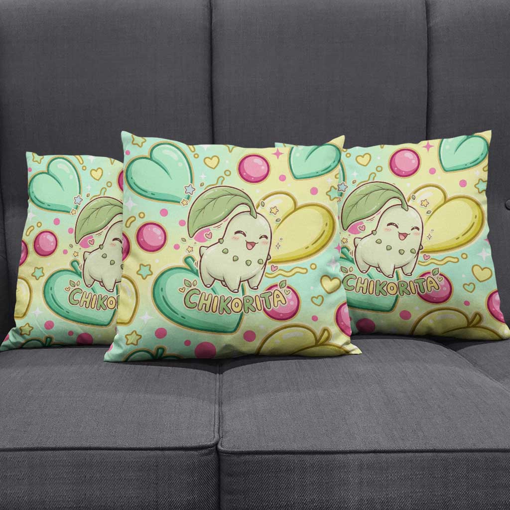 Chikorita Pillow Cover Vibrant Pastel Leaf Pop Art