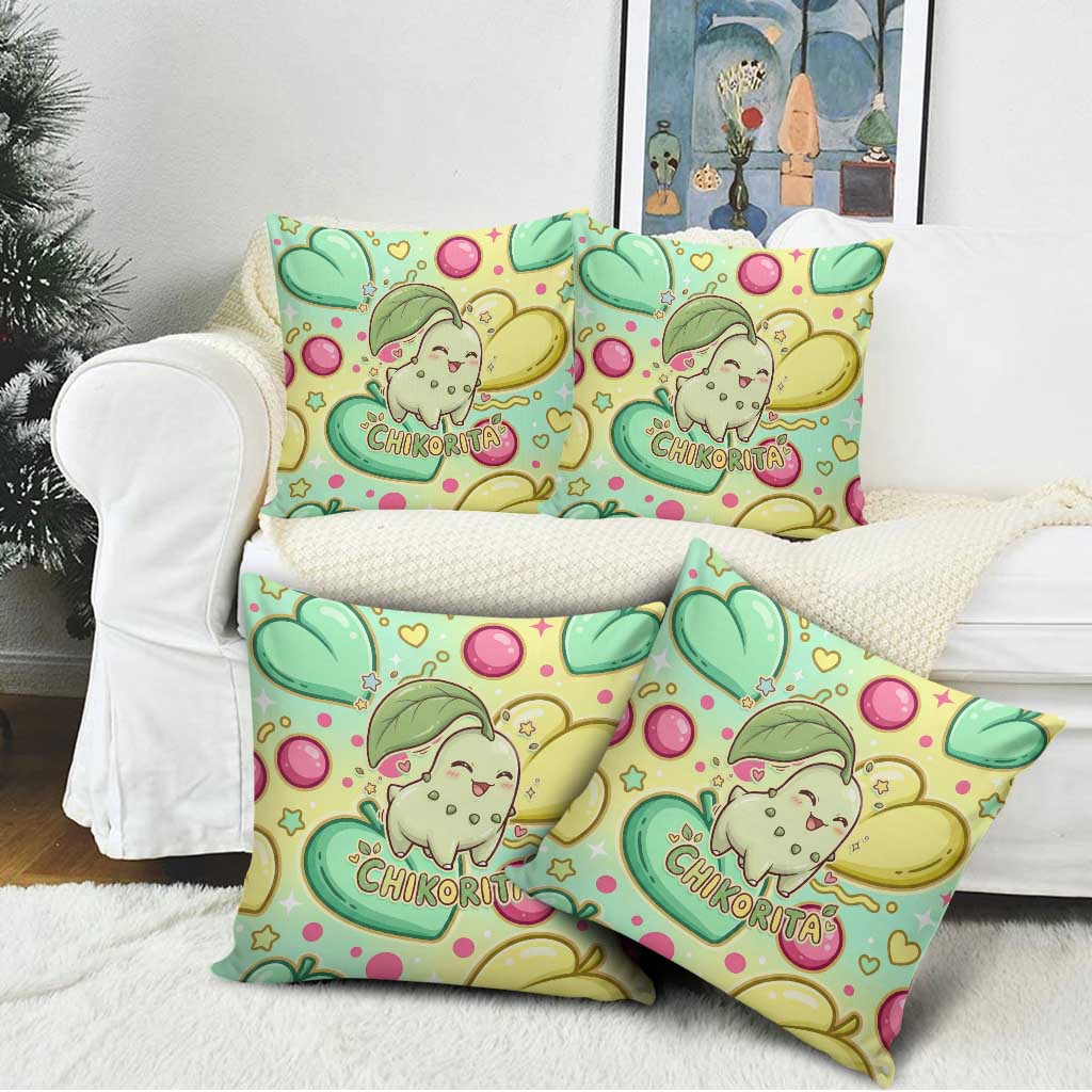 Chikorita Pillow Cover Vibrant Pastel Leaf Pop Art
