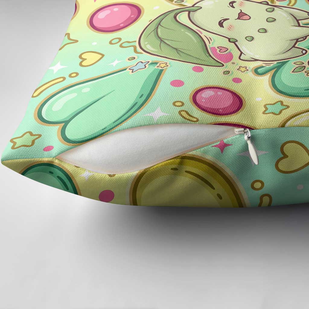 Chikorita Pillow Cover Vibrant Pastel Leaf Pop Art