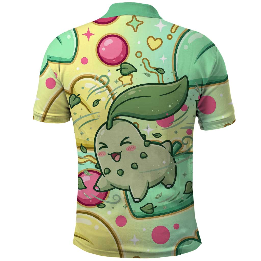 Chikorita Polo Shirt Vibrant Pastel Leaf Pop Art
