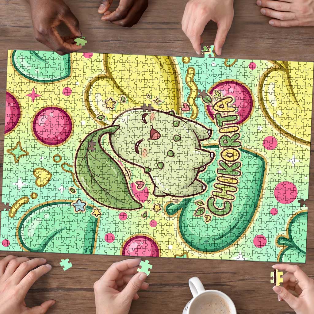 Chikorita Puzzle Vibrant Pastel Leaf Pop Art