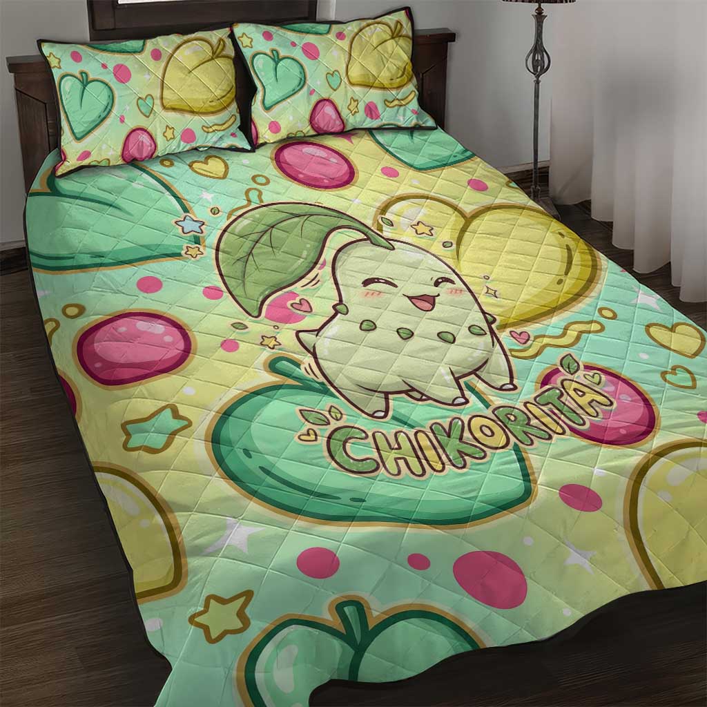 Chikorita Quilt Bed Set Vibrant Pastel Leaf Pop Art
