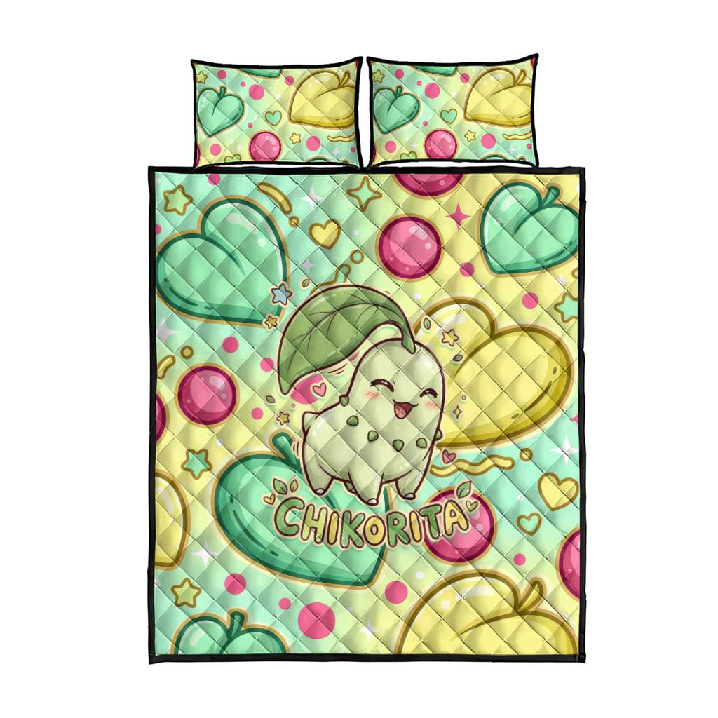 Chikorita Quilt Bed Set Vibrant Pastel Leaf Pop Art