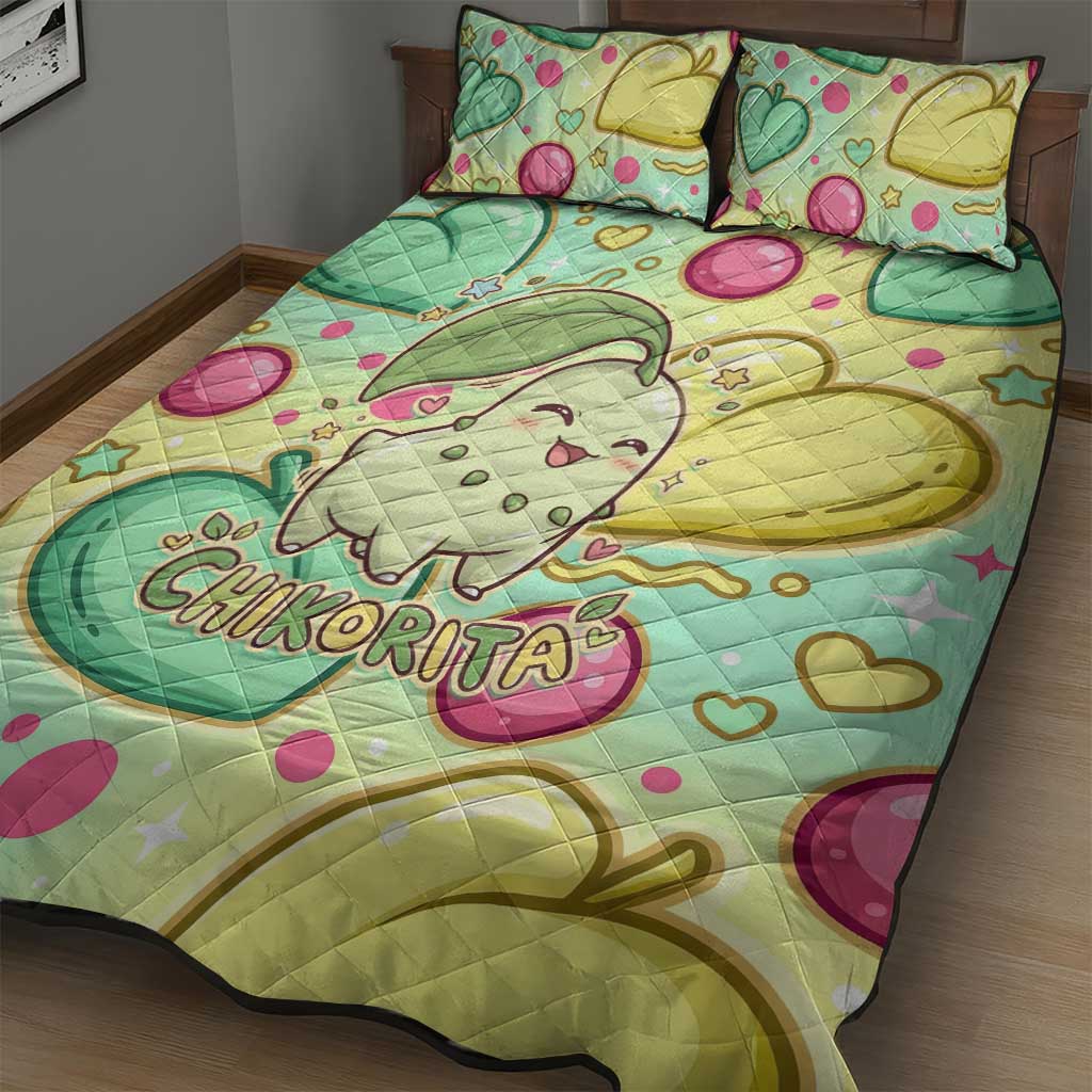 Chikorita Quilt Bed Set Vibrant Pastel Leaf Pop Art