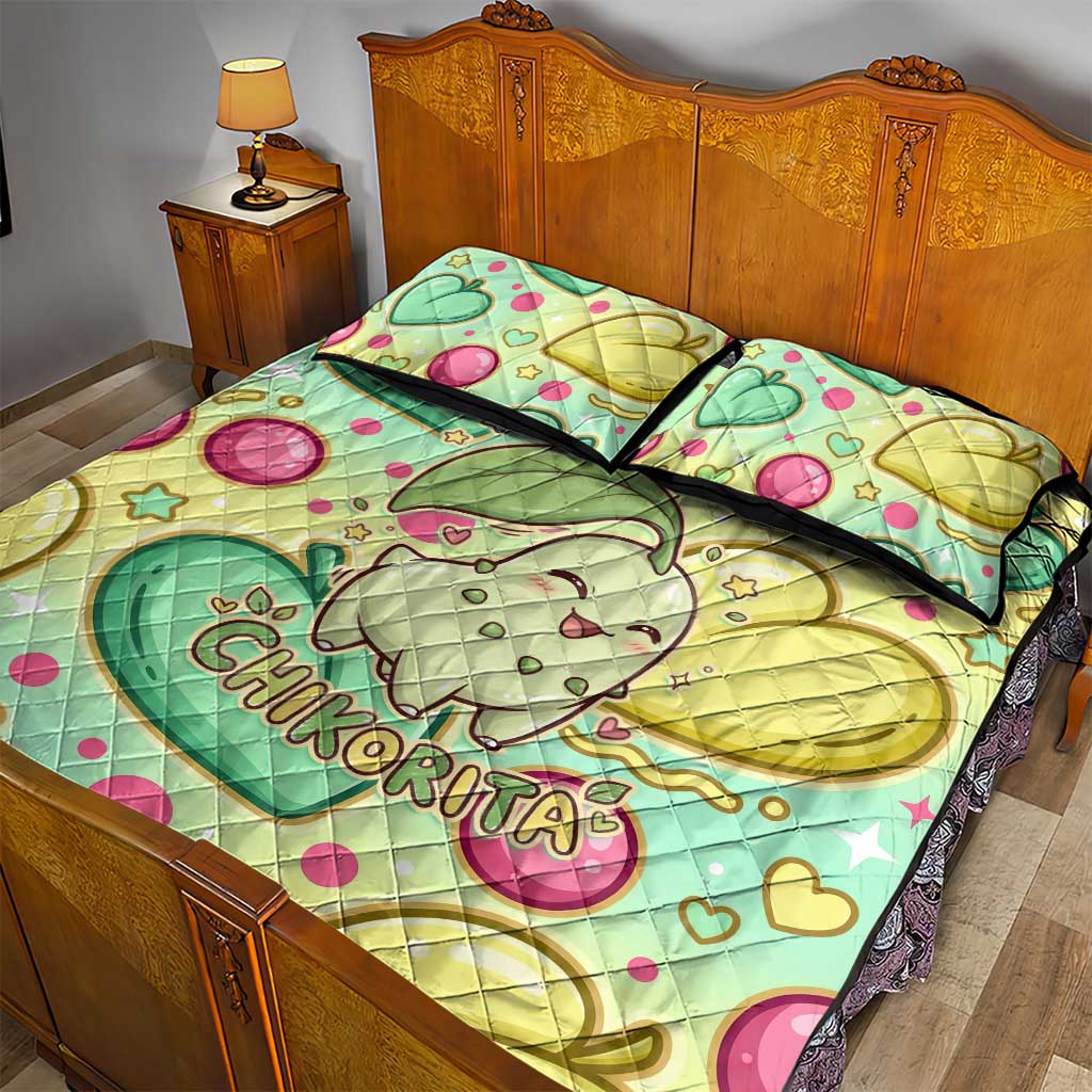 Chikorita Quilt Bed Set Vibrant Pastel Leaf Pop Art