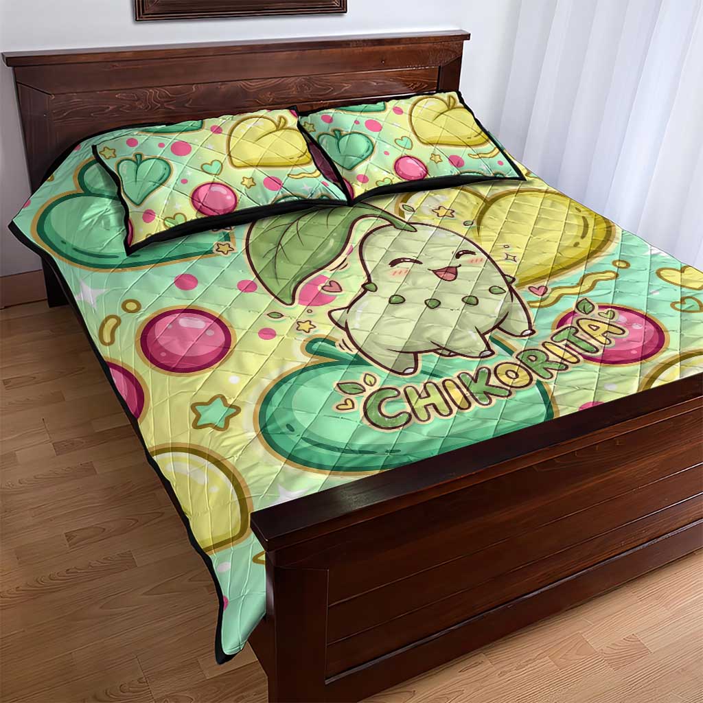 Chikorita Quilt Bed Set Vibrant Pastel Leaf Pop Art