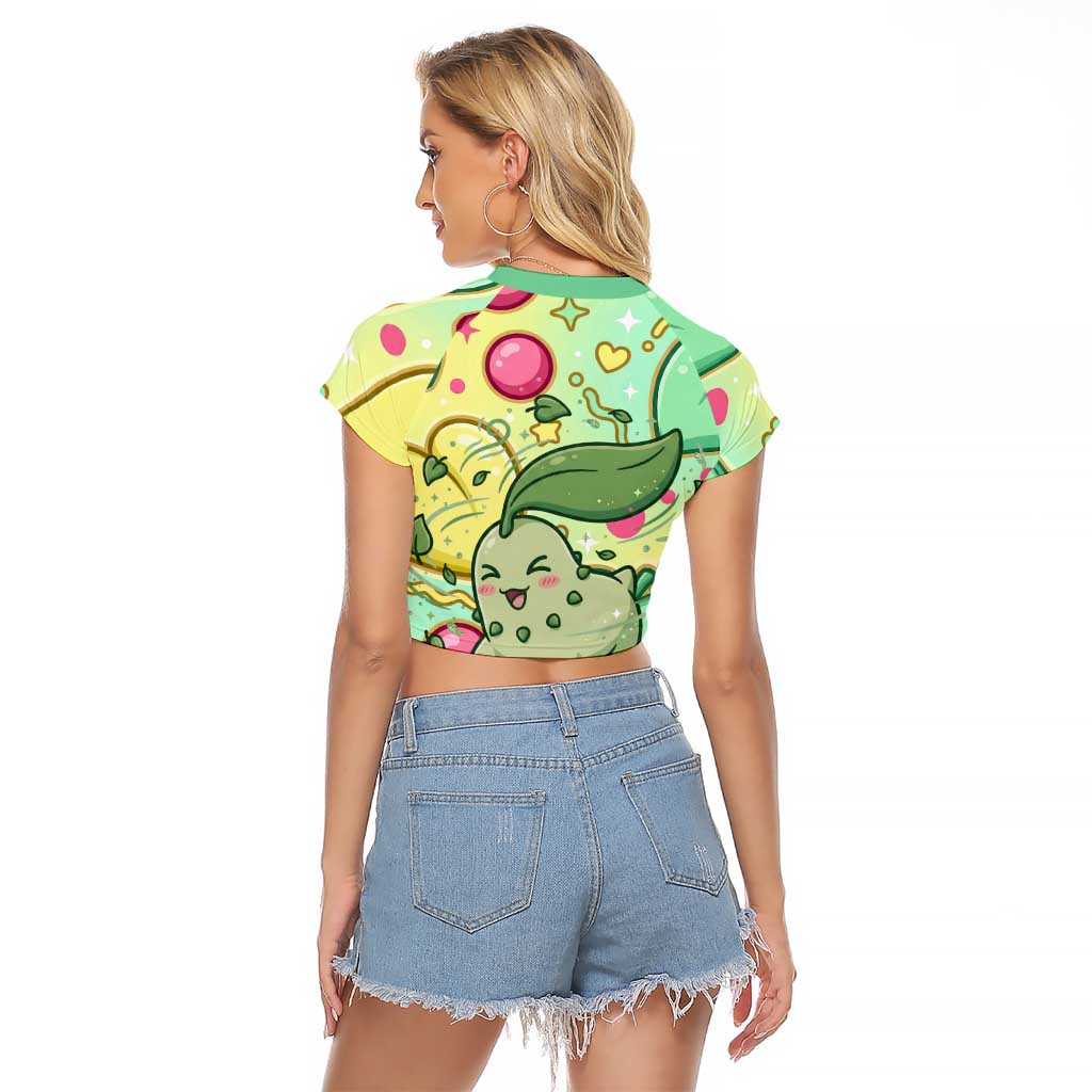 Chikorita Raglan Cropped T Shirt Vibrant Pastel Leaf Pop Art